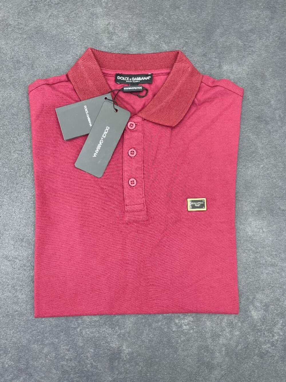 Dolce & Gabbana Men’s Rose Polo Shirt Logo Plaque- Size Small